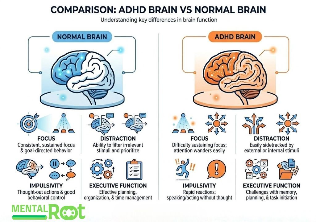 ADHD vs normal brain focus comparison
