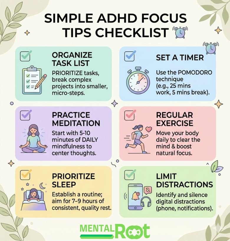 ADHD focus tips simple checklist