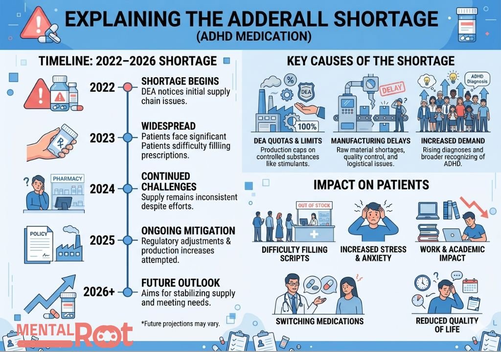 Adderall shortage overview showing causes and timeline