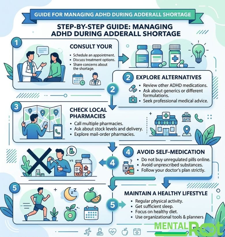 Step-by-step infographic on managing ADHD during Adderall shortage